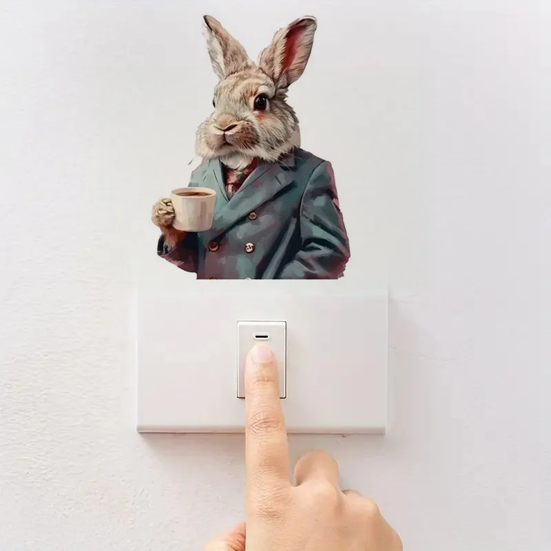 

Rabbit Drinking Coffee Stickers Decoration for Living Room, Wall, Bedroom, Toilet and Home Decor Car Decals Self-Adhesive