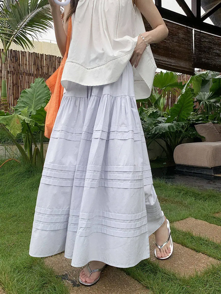 

Linyunyun High Waist A-Line Skirt Korean Sle Heavy Work Casual Versatile Sweet f-length Skirt for Women Summer Cotton