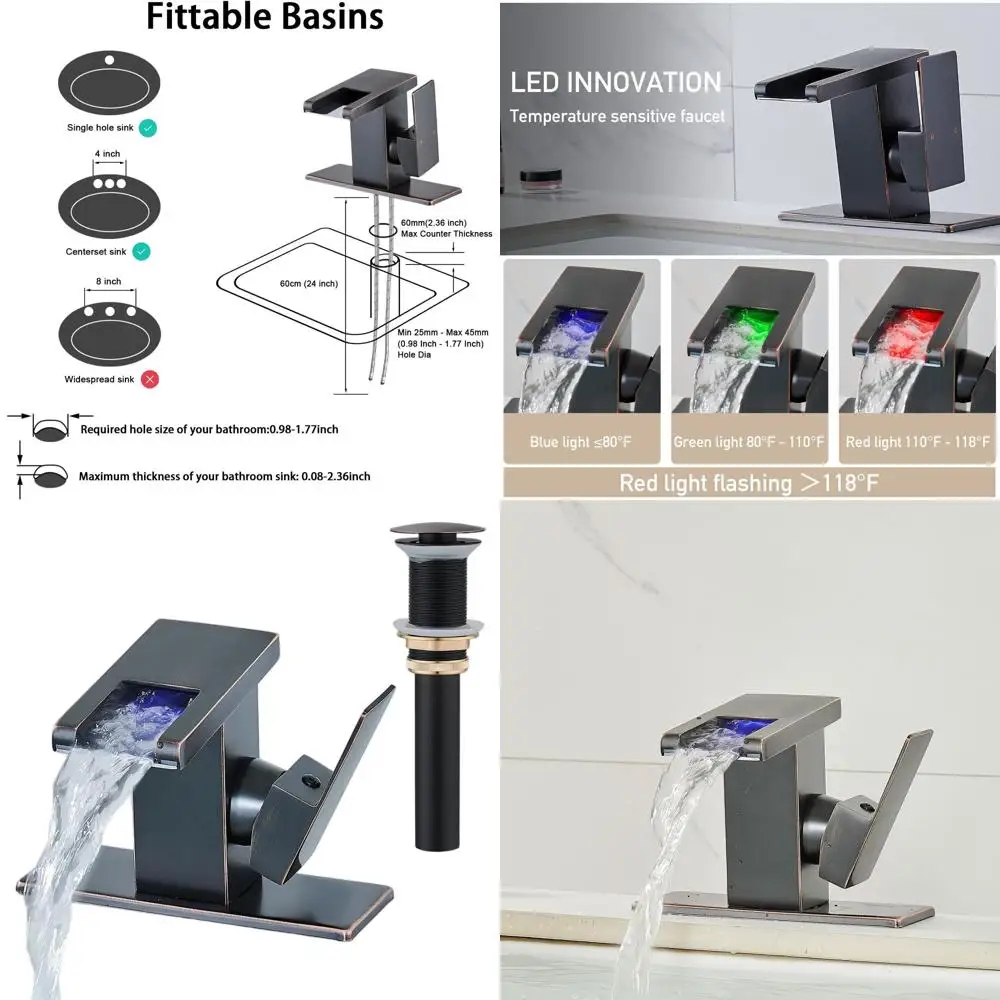 

Oil Rubbed Bronze Single Hole Bathroom Sink Faucet with Metal Drain and Dual Water Lines