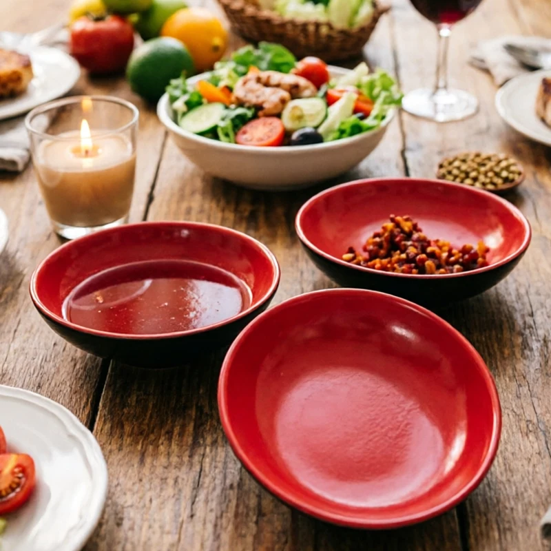 

1Pc Red And Black Round Sauce Dishes Food Dipping Bowls Melamine Seasoning Dish Appetizer Plates Round Seasoning Dish Gravy Boat