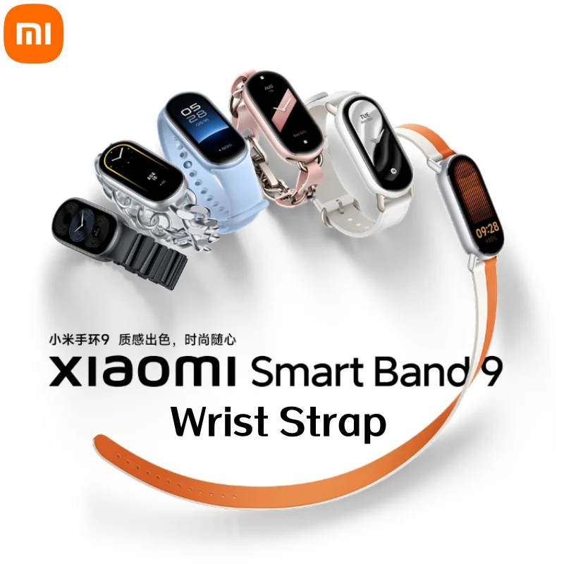 100% Original Xiaomi Mi Band 9 Strap Leather Chain Sport Pod Metal Replaceable Wristband For Xiaomi Smart Band 8 Wrist Strap