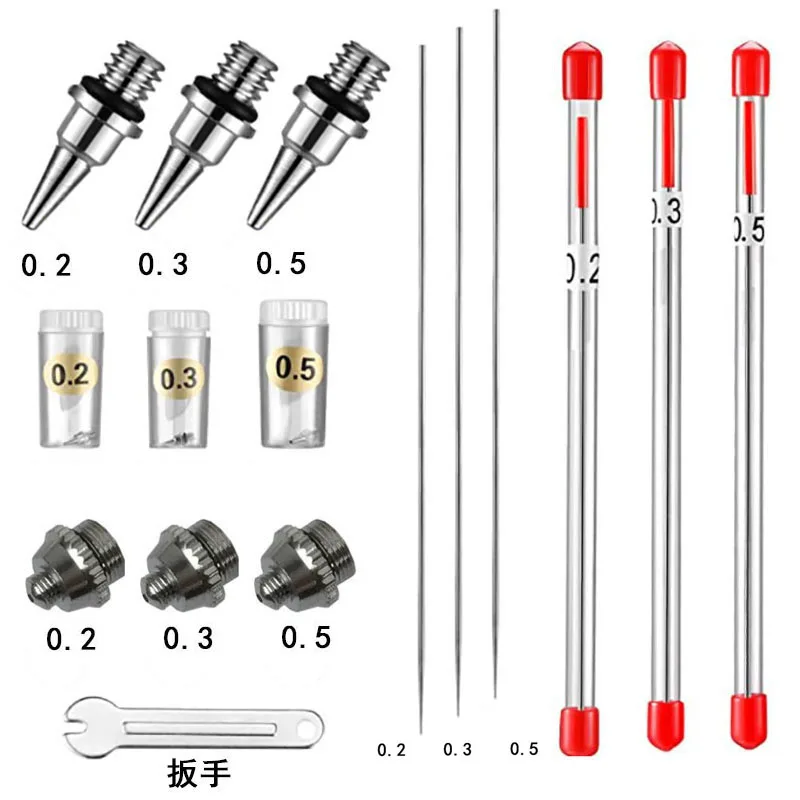 

0.2/0.3/0.5mm air brush nozzle air brush needle nozzle cap replacement parts 131 130 air pen tool accessories