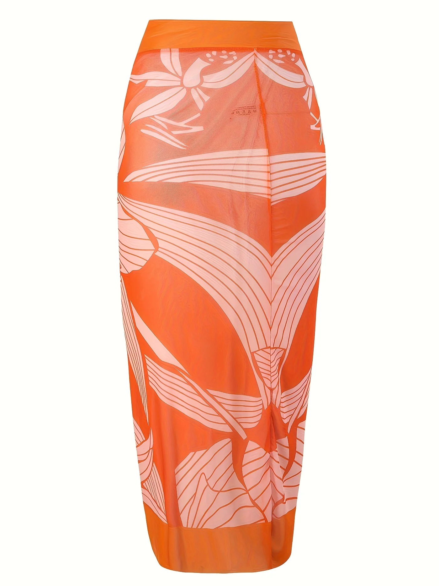 New Orange Tropical Floral One Piece Swimsuit Set, Tie Shoulder Straps Matching Wrap Split Sarong Cover Up Skirt view 6