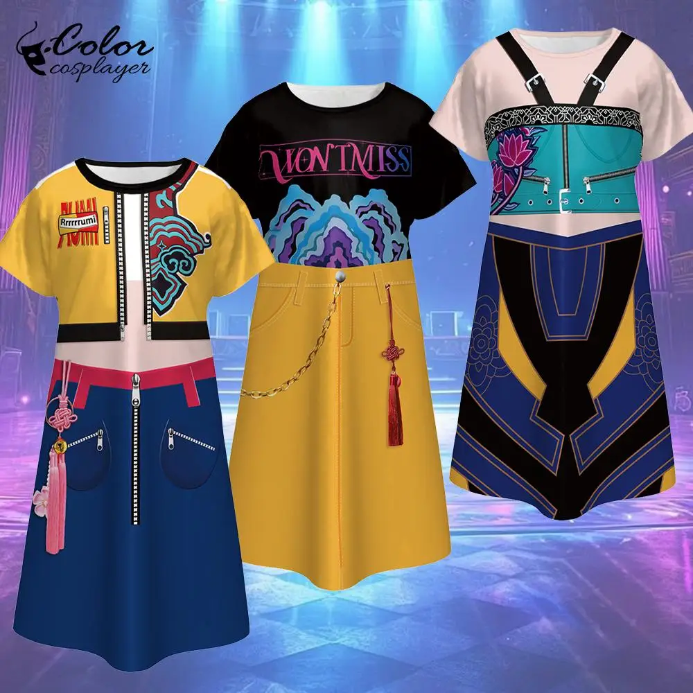 

Kpop Demon Hunters Girl Dress Halloween Costume Short Sleeved Dress Child Carnival Stage Performance Gown Zoey Rumi Dress Up