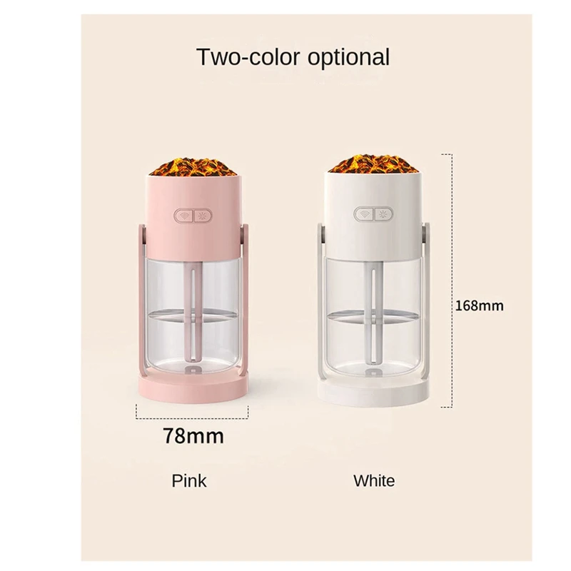 휴대용 가정용 데스크탑 가습기 미니 공기 청정기, 불꽃 시뮬레이션, 7 색 분위기 조명 가습기
