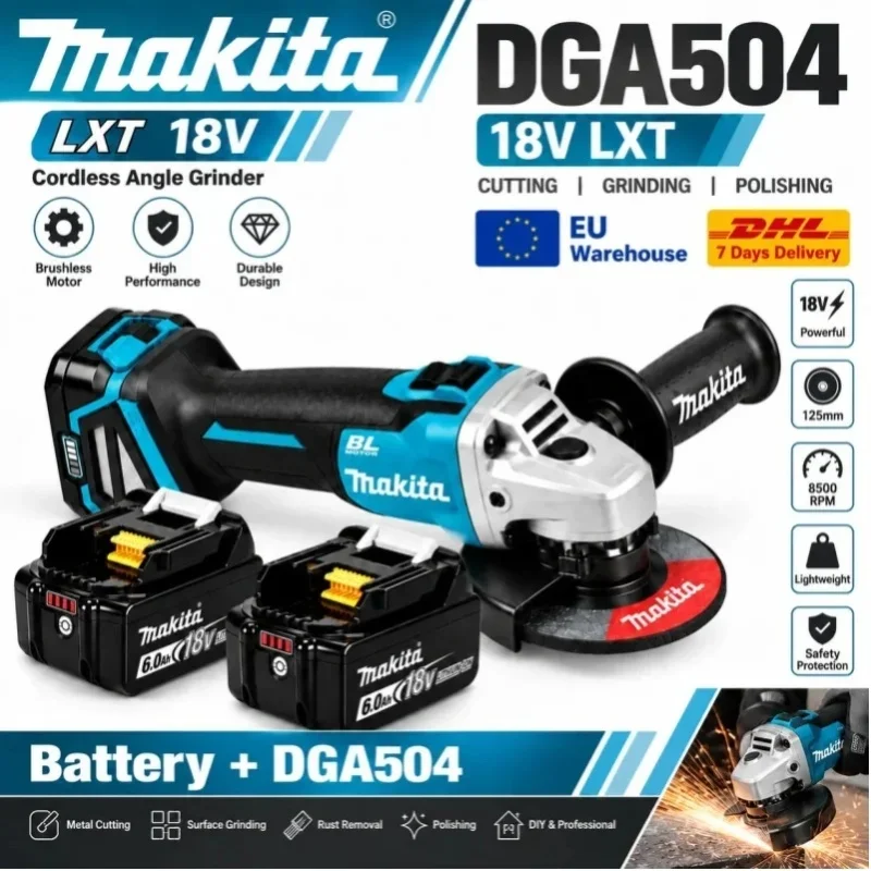 Für Makita DGA504 18V LXT Bürstenloser Akku-Winkelschleifer 125mm 8500RPM Professionelles Elektrowerkzeug zum Schneiden und Schleifen Deutsches Lager Schnelle Lieferung