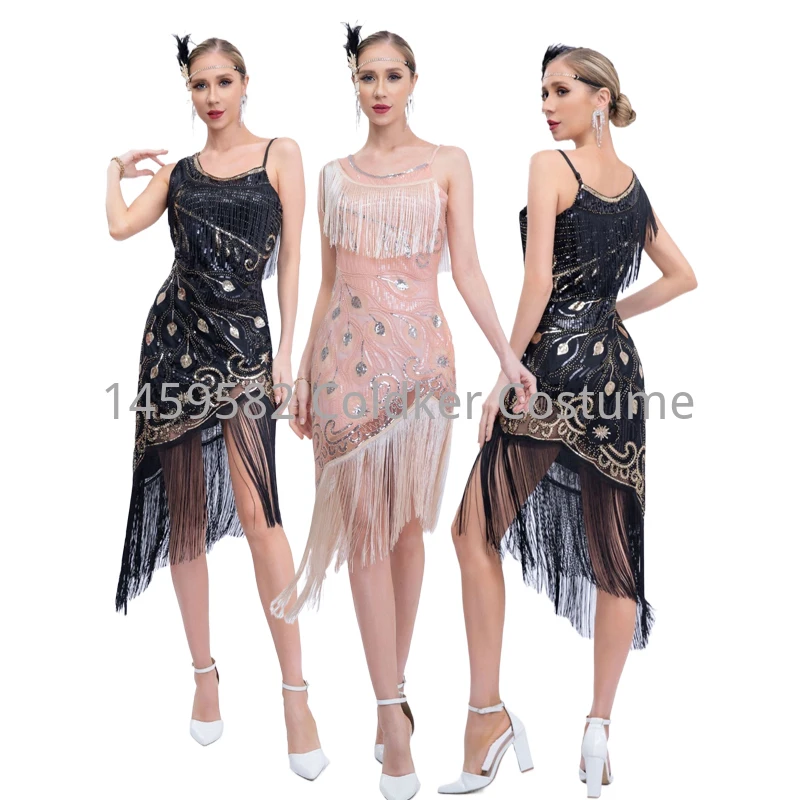 

Women Strap Spaghetti Latin Dance Flapper Dress Tassel Sequin Competition Ballroom Rumba Samba Tassels Dancewear Chacha Dress