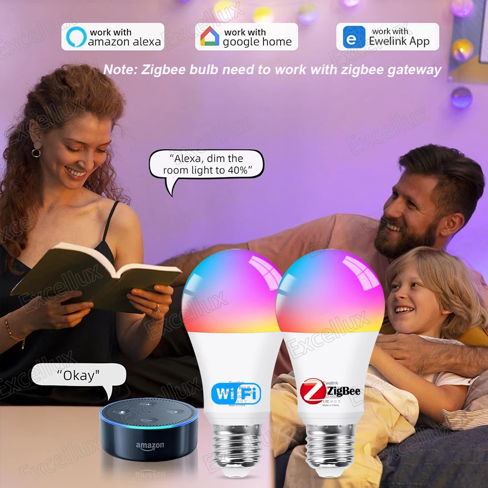 Imagem -03 - Lâmpadas Led Inteligentes Zigbee Bulbo Alexa Regulável Lâmpada de Mudança de Cor Controle de Voz Alice Wi-fi 15w E27 Rgb c Mais w Pcs