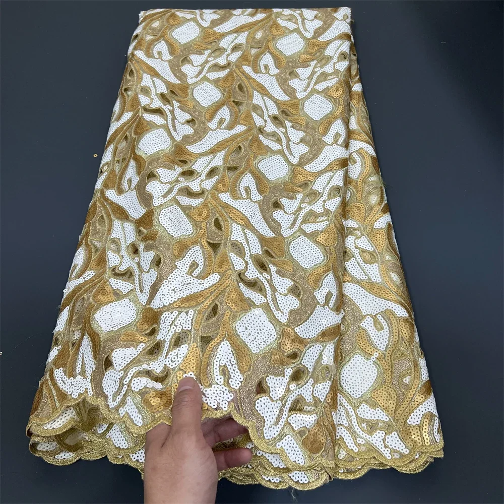 

African Nigerian Embroidery Lace Fabric, High Quality, French Tulle, Wedding Party Dress, Sequins, Organza 5Yards, 2025