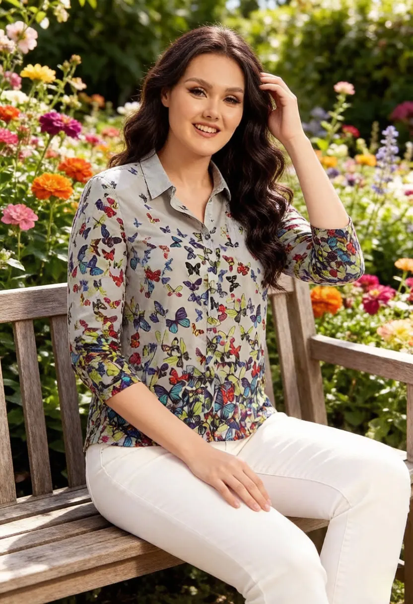 Blusa Gasa Mariposas Manga 3/4 Mujer - usage example