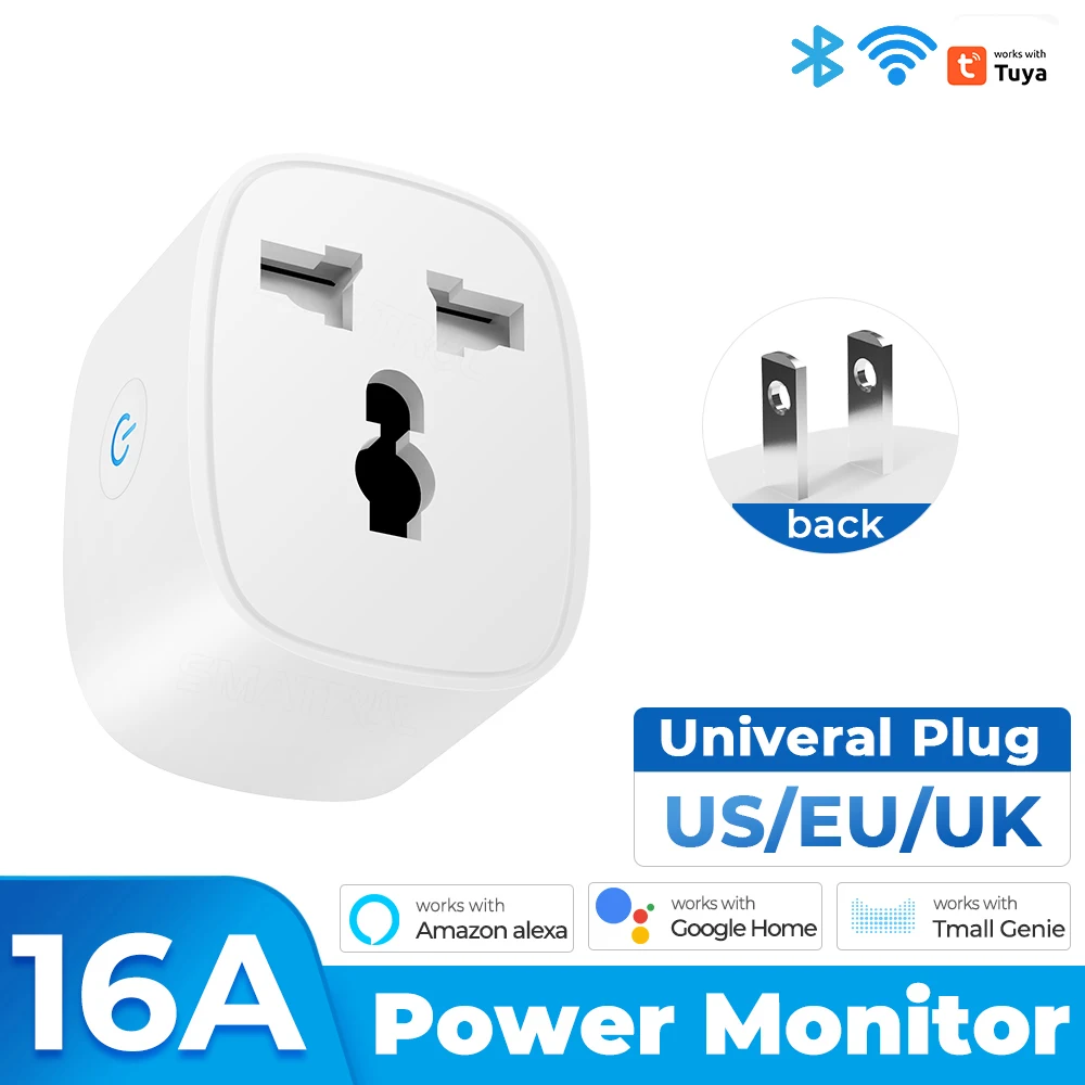 Tuya Smart Wifi Plug UK Wireless Control Socket Outlet with Energy Monitering Timer Function Works with Alexa Home