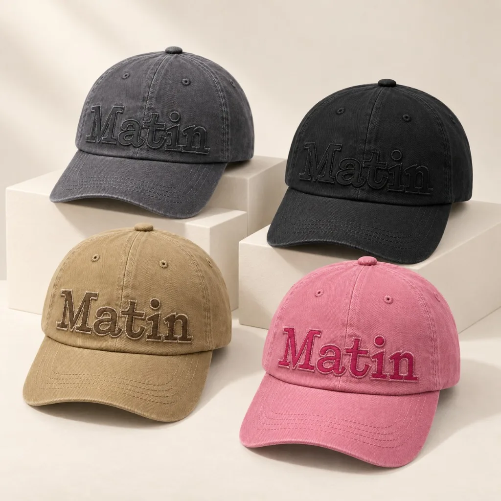 MATIN KIM Washed Cotton Baseball Cap Men Women Embroidered Dad Hat Adjustable Casual Outdoor Streetwear Vintage Sun Cap