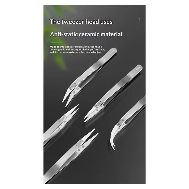 AB66-Anti-Static, Heat& Acid Proof Stainless Steel Tweezers- Tipped Tweezers With Replaceable Head Tips