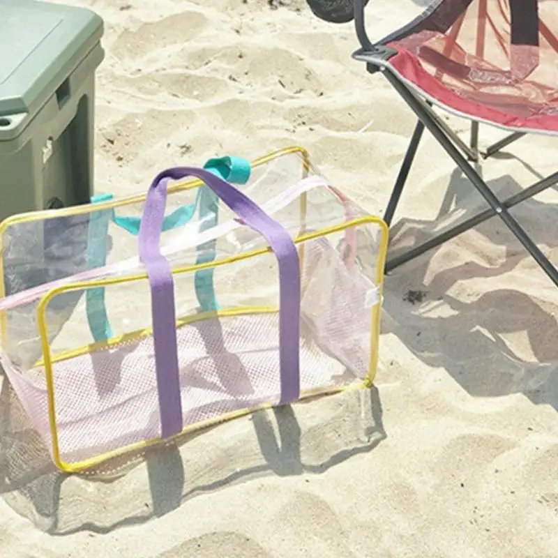 지퍼가 달린 투명 수영장 가방, 대용량 방수 해변 토트, 여행 보관 파우치, 물병 낚시 체육관용