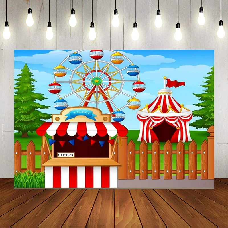 Cartoon Amusement Park Photography Backdrop Circus Background Playground Carnival Fun Party Banner Booth Shoot Studio Props