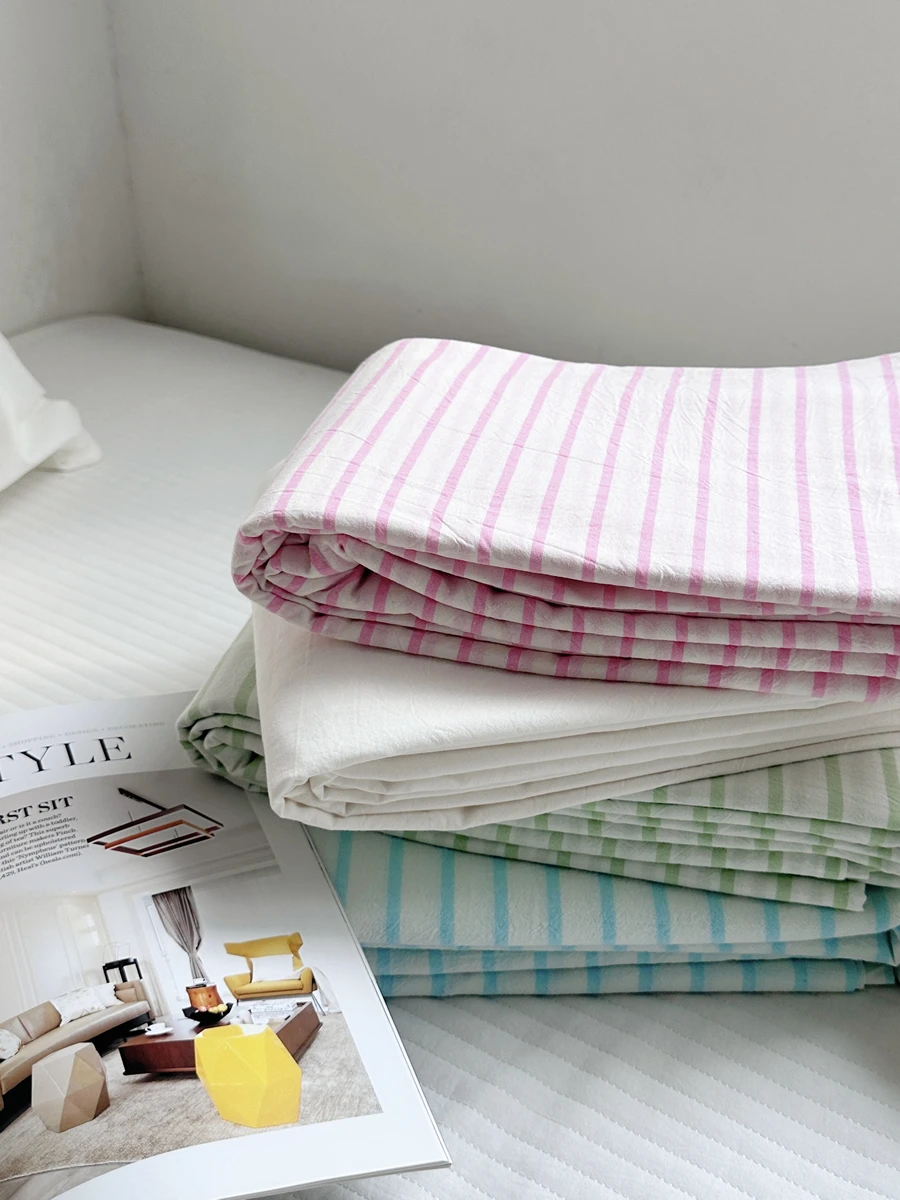 

Simple Stripe Pure Cotton Washed Bedding Single Piece Dormitory Single Double Bed Sheet Linen Quality Home Use Cotton Fabric