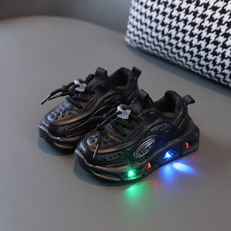 2023 Boys New Cartoon Sneakers Children Baby  Spring Breathable Mesh LED Luminous Sports Shoes Kids Casual Autumn Light Up Shoes