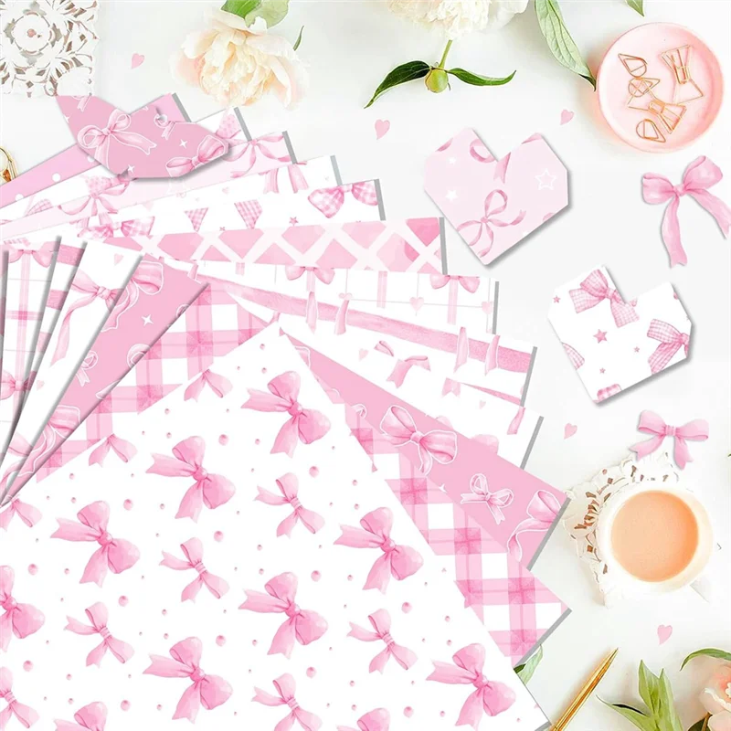 أحدث ورق قصاصات Decoupage المزخرف مقاس 12 بوصة × 12 بوصة على الوجهين 24 ورقة على شكل فيونكة بطاقات على شكل فيونكة