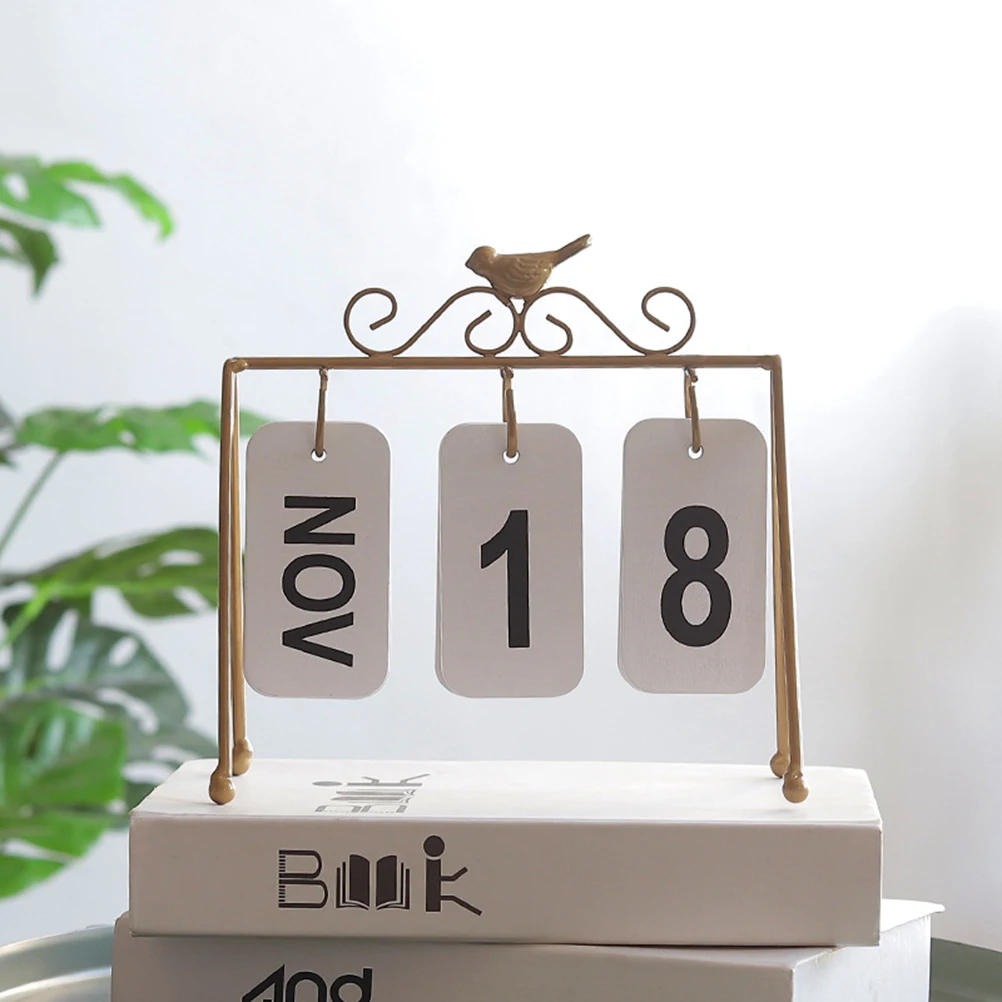 

Wrought Perpetual Calendar Golden Desktop Decoration Home Office Study Flip-Over Desk Calendar Iron Crafts Printing