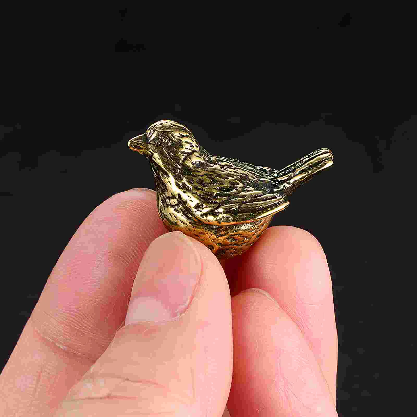 Mini Retro Bird Ornaments Office Toy Dolls House Microphone Brass Camera Holder Bracket Statue