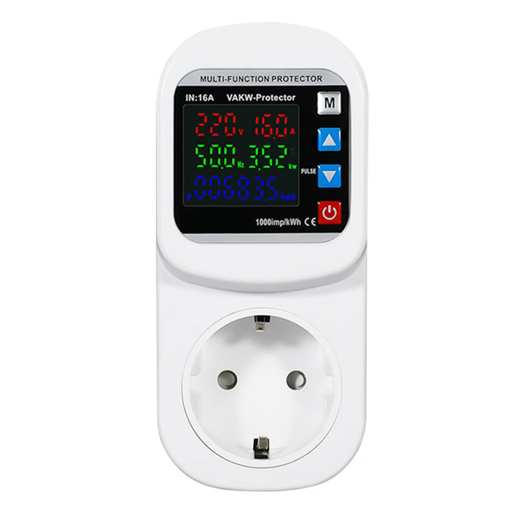 Socket Type Digital Power Meter With Overvoltage Undervoltage Protection 16A LCD Display For Home Office Energy Monitoring Tool