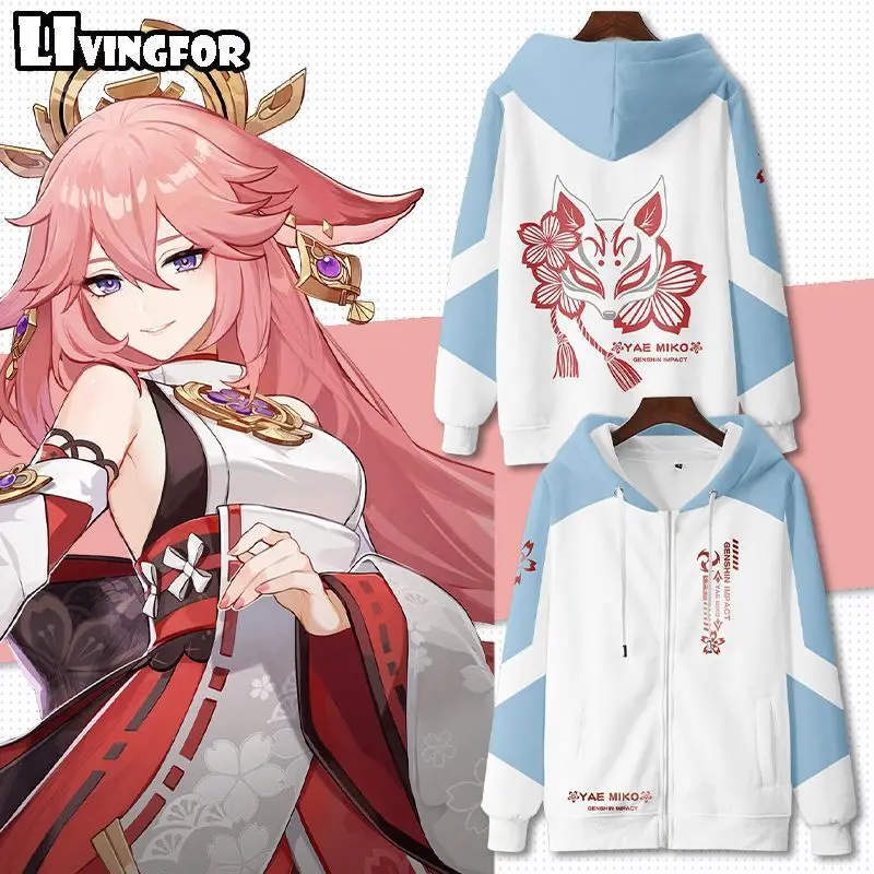 Homens e Mulheres Yae Miko Impressão 3D Genshin Impact Game Hoodies, Mangas Compridas Moletom, Roupas de Outono, Moda, Nova Chegada