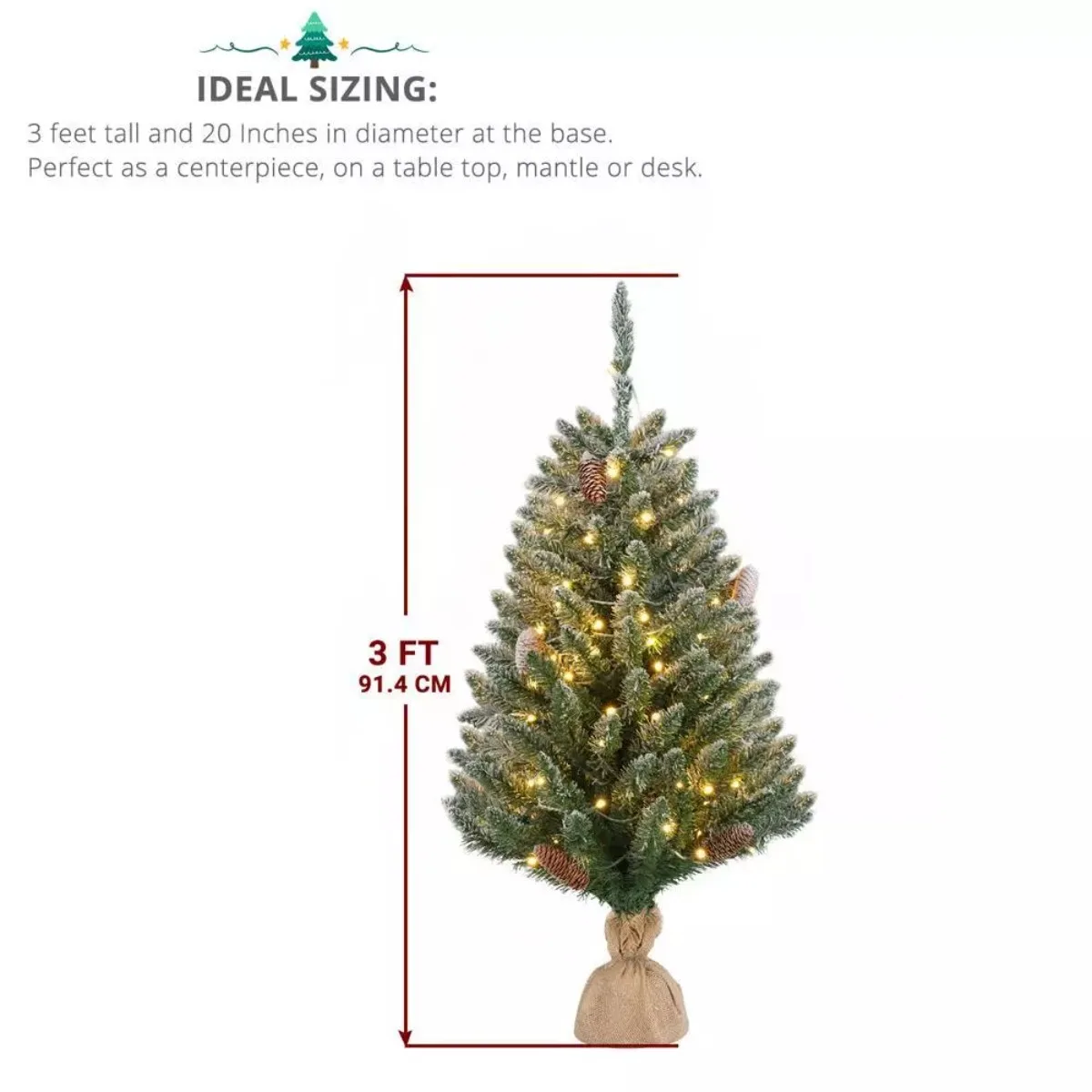 Pre-lit Christmas tree Artificial Christmas tree 3 ft with LED lights pinecone