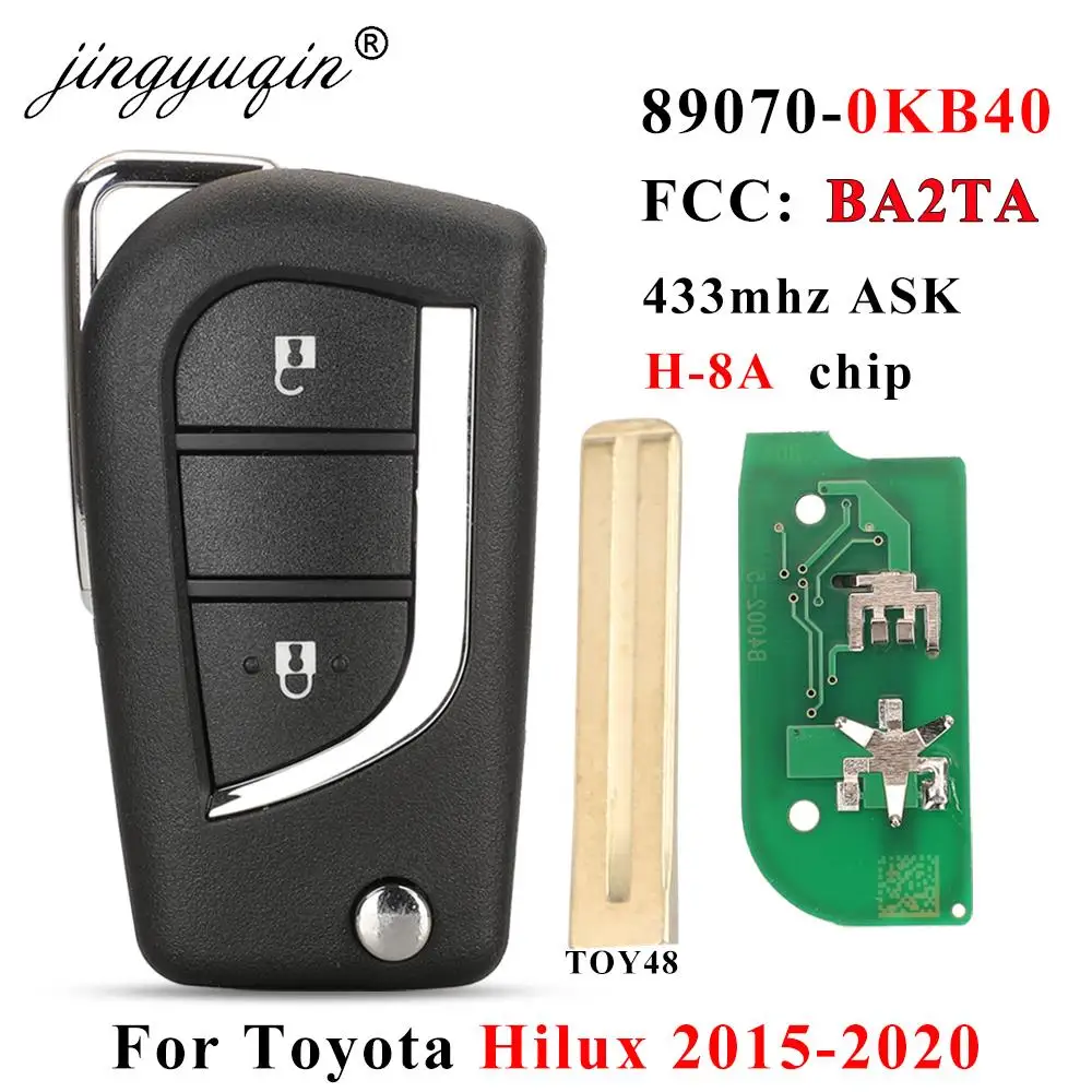 jingyuqin 89070-0KB40 FCCID BA2TA 2 Buttons Remote Flip Key 433MHz H-8A Chip FOB For Toyota Hilux 2015 2016 2017 2018 2019 2020