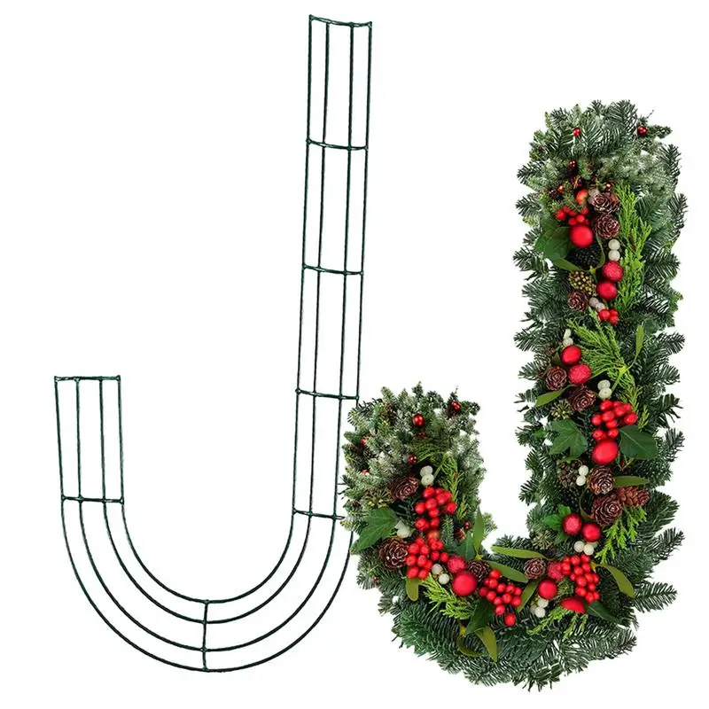 홈 데코 크리스마스 화환 프레임 공예 화환 금속 프레임, 가정용 캔디 케인 J 모양 크리스마스 DIY 장식 화환 베이스, 1 개