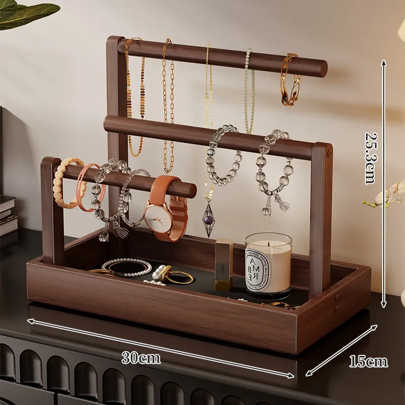 

*Household Desktop Jewelry Storage Rack Solid Wood Layered Shelf Dressing Tabletop Earring Storage Stand