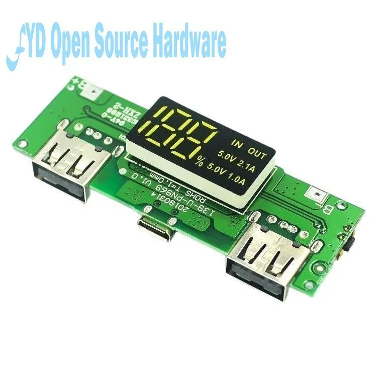 18650 lithium Battery Digital Display Charging Module 5V2.4A 2A Dual USB Output Band Display Booster Module