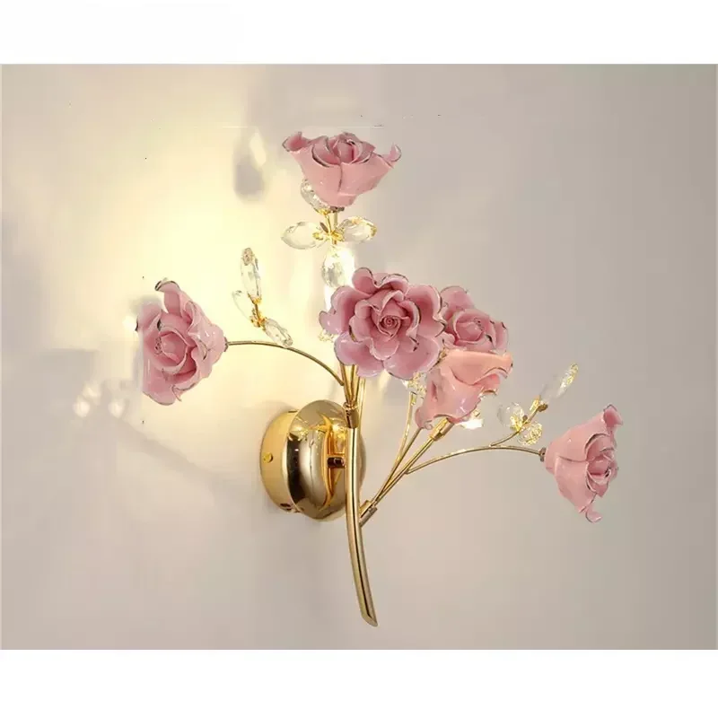 

AOSONG European Style Indoor Wall Lamp Pink Crystal Luxury Fixtures LED Modern Light Sconces for Home Decoration