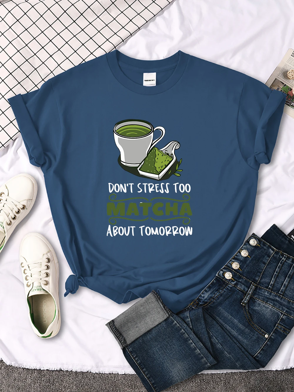 Cartoons Matcha Design T Shirts Fashionable Casual T-Shirt Loose Summer Sportswear Personality Summer Clothing For Women