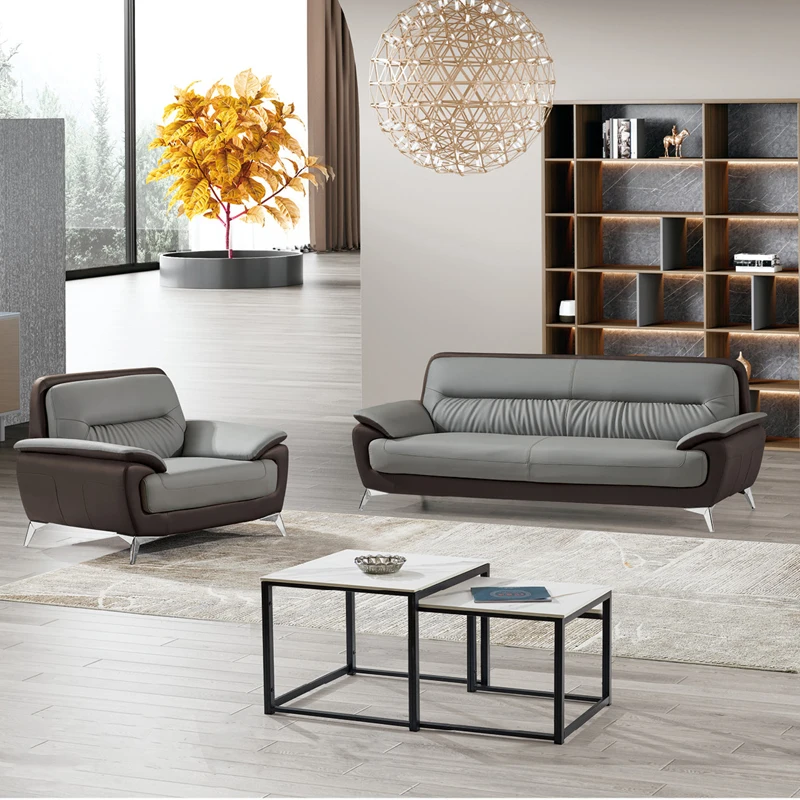

Modern Minimalist Grey Office Sofa Set Leather and Metal Foot Multifunctional Administrative Reception Furniture for Office