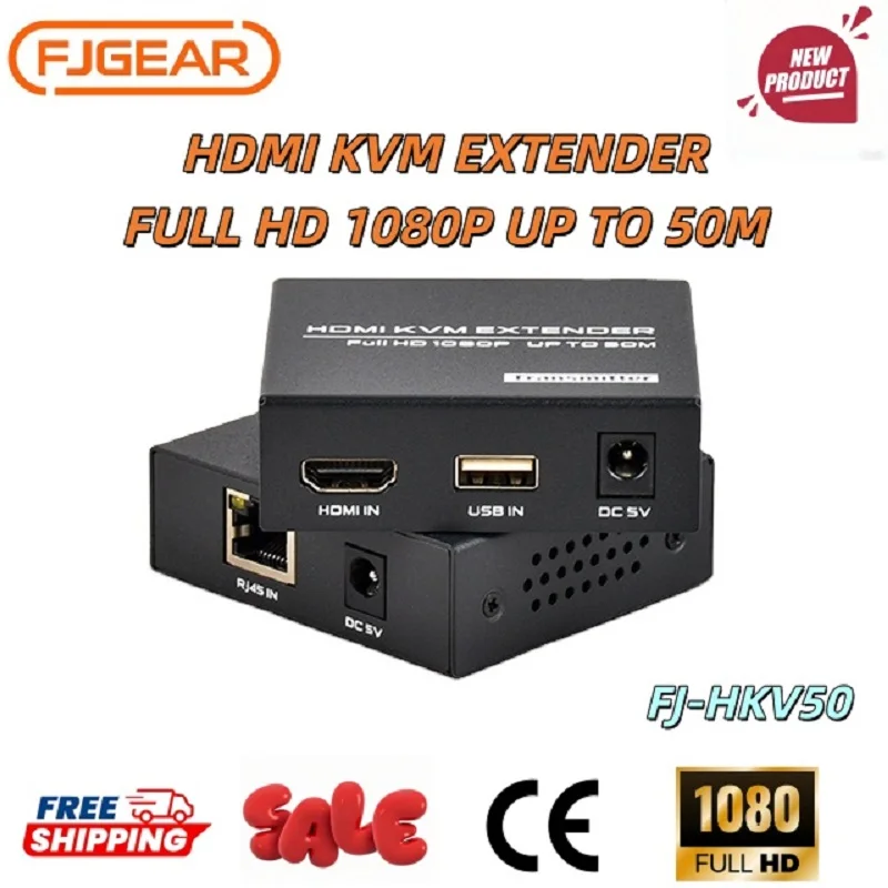 

FJ-HKV50 FJGEAR HDMI KVM-удлинитель Plug and Play на 50 м с поддержкой IP и ИК-управления, до 50 метров, Full HD 1920*1080/60Гц