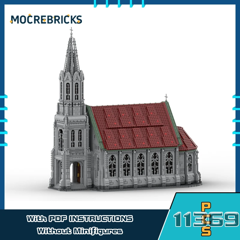 MOC-191002 Ancient Church Building Blocks Medieval Architecture Street View Model Creative Bricks Toy Children's Christmas Gift