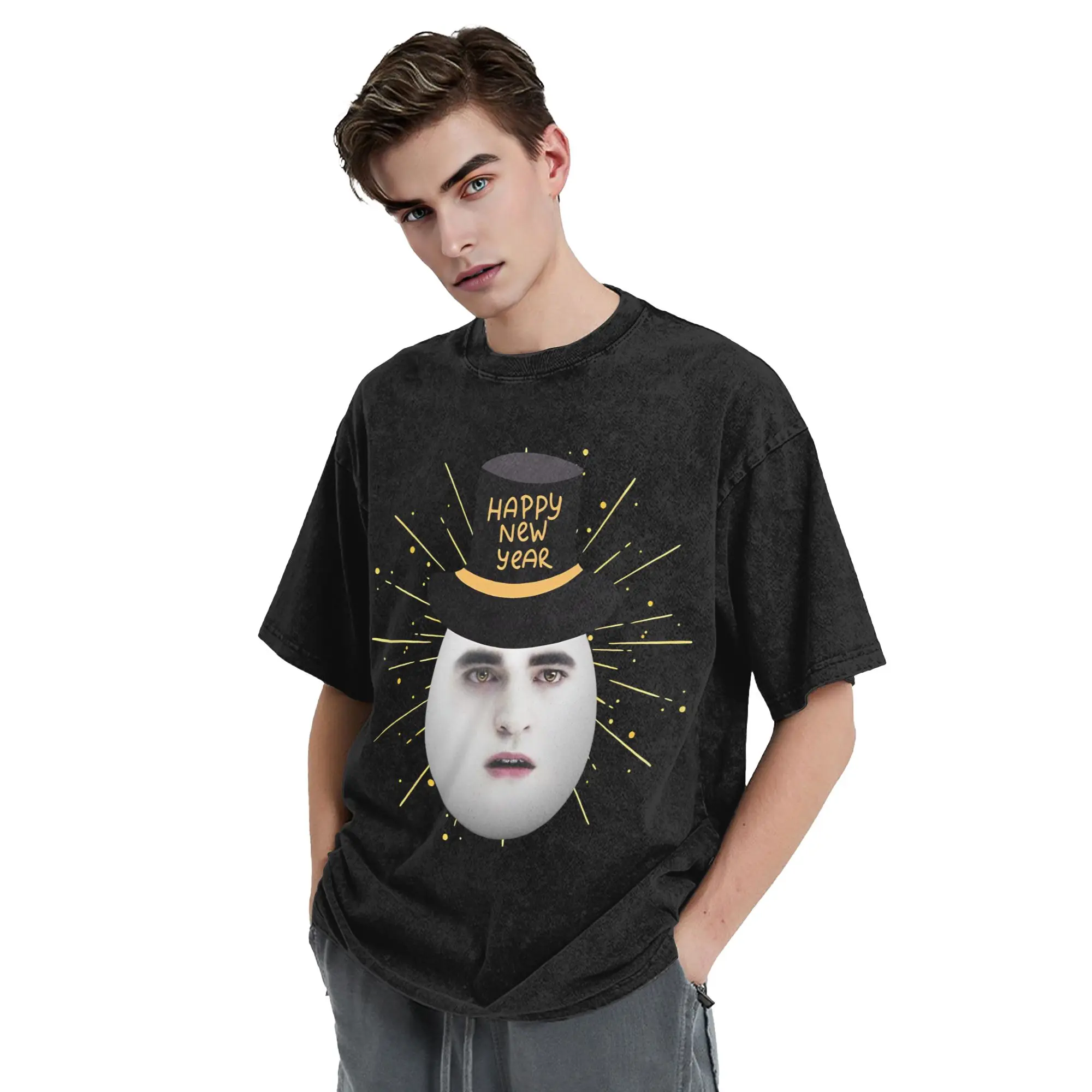 New Years Eggward Washed T Shirts Streetwear Hip Hop T-Shirt Twilight Edward Cullen Tees for Men Women Cotton Harajuku Summer