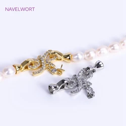 Trendy 18K Gold Plated Bowknot Pearl Clasp Connector With Peal Base,Premium Luxury Accessories,Fashion Jewelry For Women