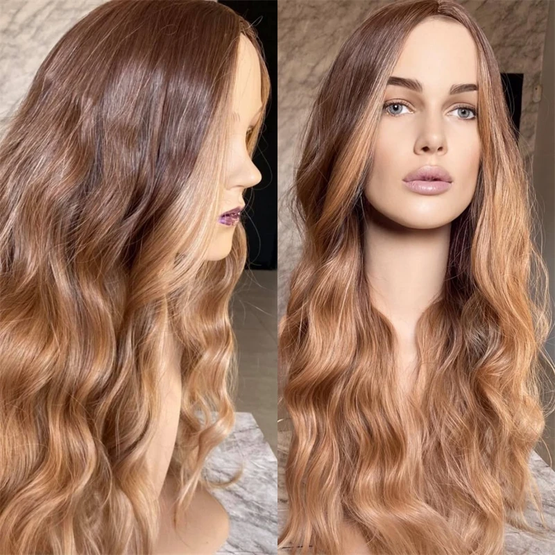 

Wigs for Woman Curly 13X4 Crimped Curls Synthetic Wig Honey Brown Highlights HD Lace Front Premium Fibre Heat Resistant Wigs