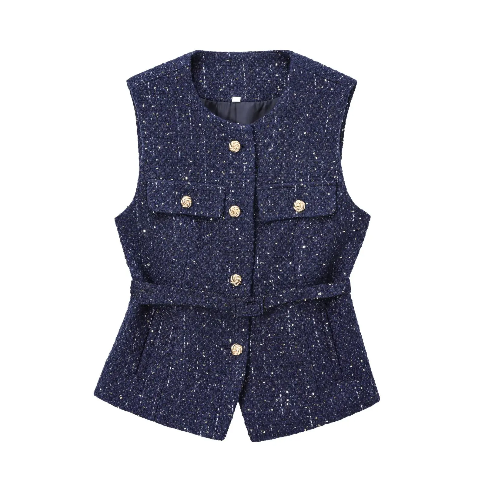 Women's new style with belt bead decoration, versatile and comfortable texture sleeveless vest jacket