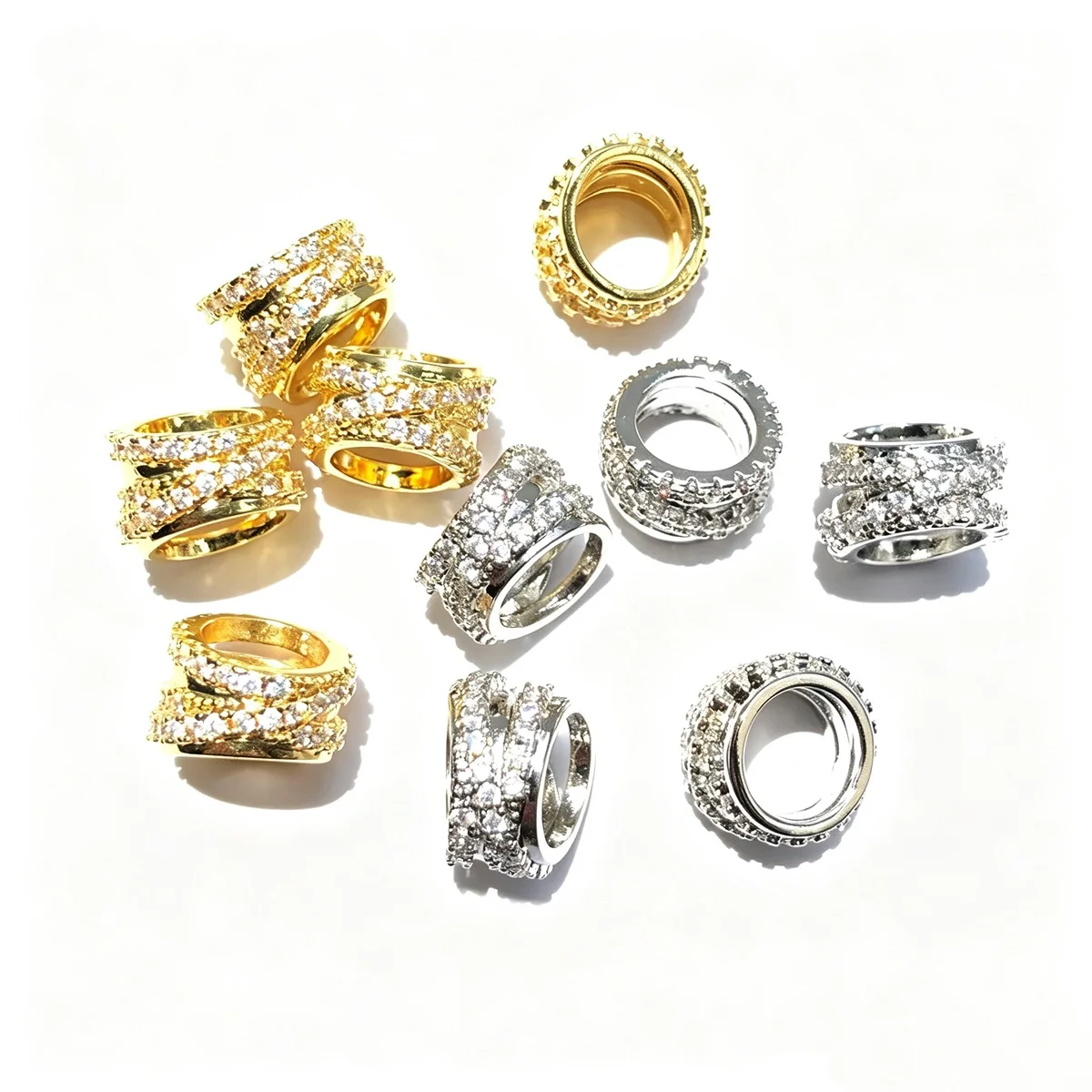 10pcs Clear Zirconia Pave Hollow Wheel Spacers Bling Beads for Bracelet Necklaces Earring Jewelry DIY Making Accessories