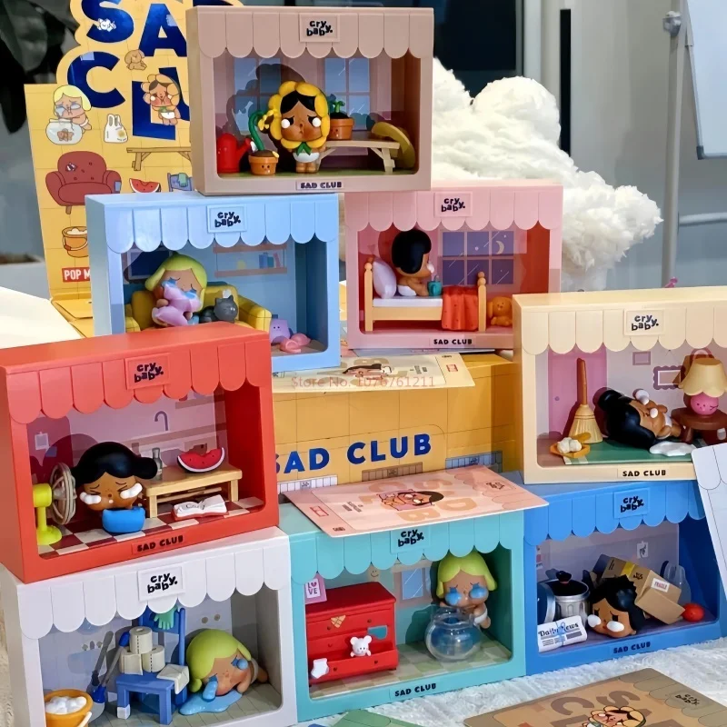 Crybaby Sad Club Series Scene Sets By Molly Anime Figure Box Cute Figurine Cry Baby Cartoon Desktop Ornament Toys Birthday Gifts