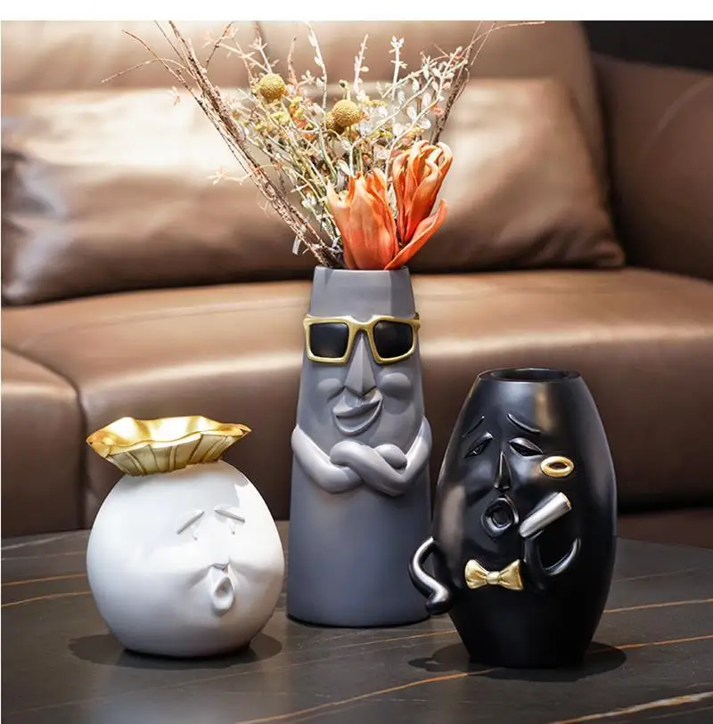 Nordic Style Living Room Home Decoration Accessories Face Expression Vase Modern Abstract Art Desktop