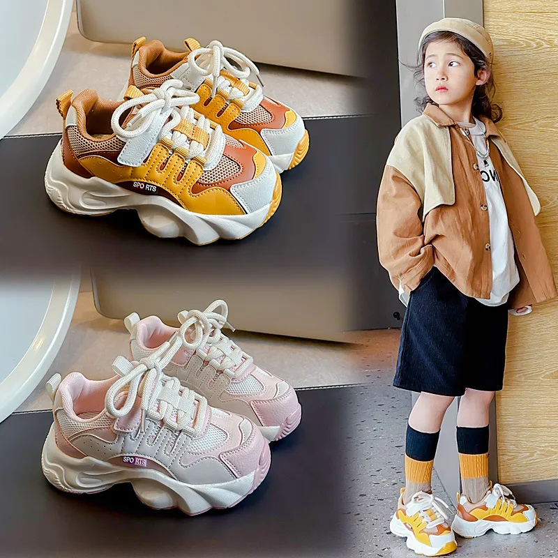 Girls' sports shoes Spring and Autumn 2024 new soft soled children big child daddy shoes women's casual shoes