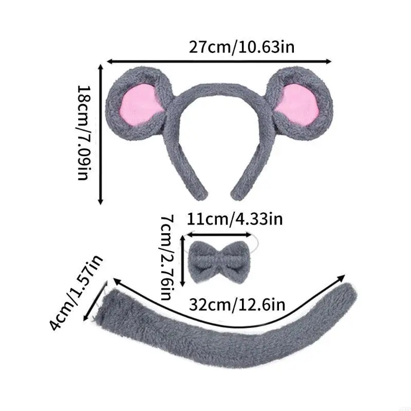 270D Halloween Maus Kostüm Zubehör Maus Ohren Stirnband Schwanz Tier Dress Up Set