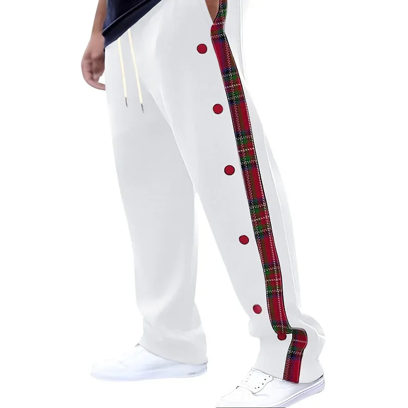 American Style Fashion Men's Color-coded Spliced Breasted Drawstring Casual Trendy Loose Wide Leg Outdoor Trousers Male Pants