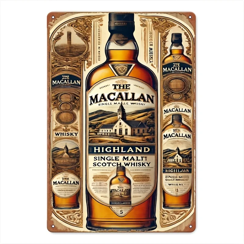 Letrero de metal vintage Macallan Highland, arte de pared retro, decoración nostálgica del hogar, cartel escocés para cocina, área de sofá, decoración | Vi