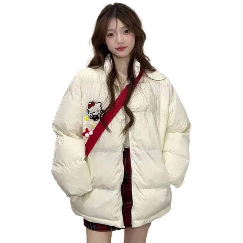 Kawaii Hello Kittys Katoenen Gewatteerde Jas Vrouwen Amerikaanse Casual Katoenen Jas Mode Rits Vest Tops Winter Warme Bovenkleding