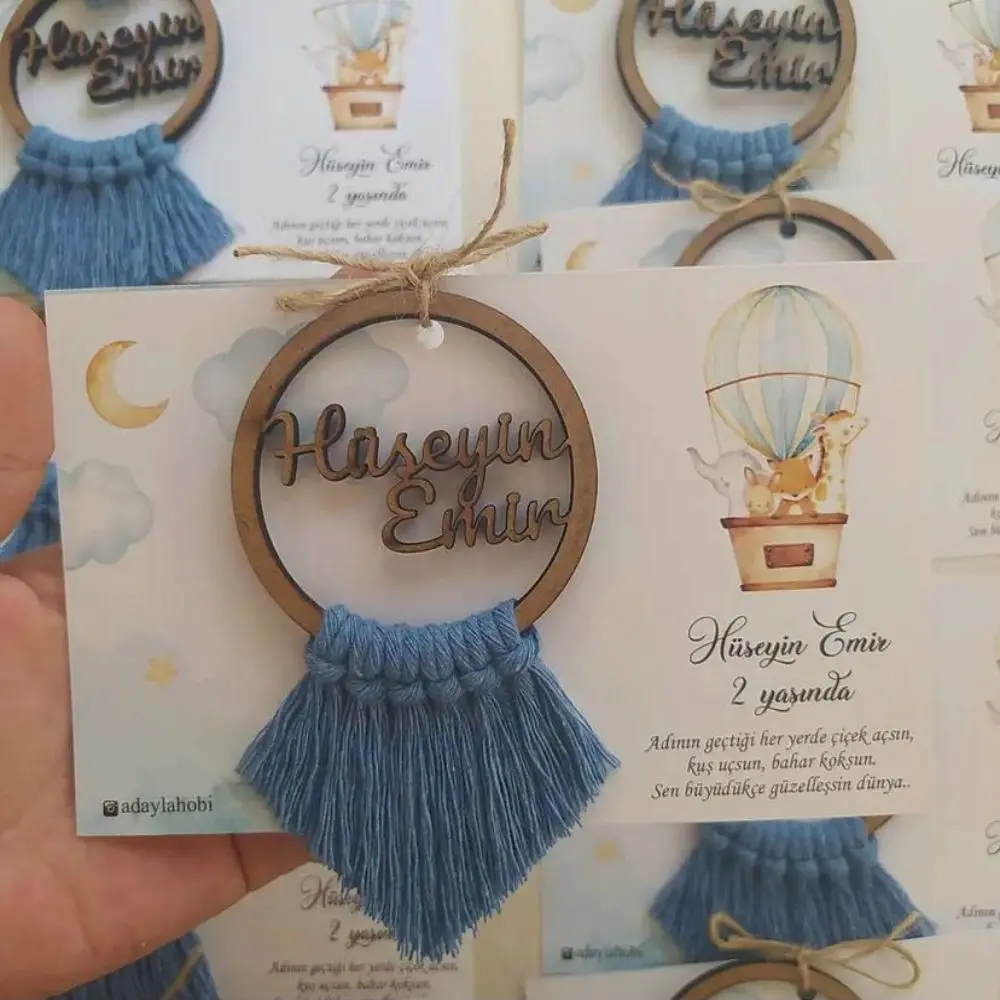 HandMade Name Custom Card Wood fancy Macrame Keychain 50 PCs Each Kind Of Organization And At the Event With You