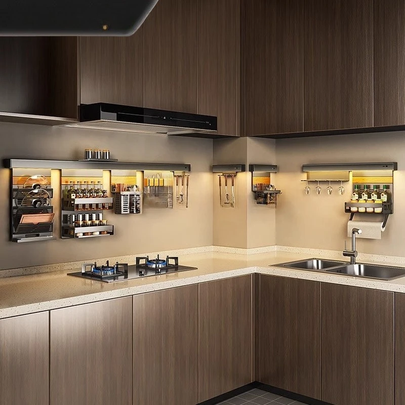 

Настраиваемая многофункциональная кухонная полка для хранения без сверления, настенная подставка для крышек, полка для хранения масла, соли, соусов, уксуса